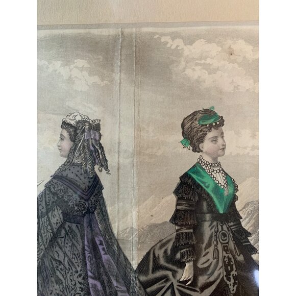 Antique Victorian Fashion Print Art Decorative Matte 1850's 14" x 12" Decor 7413 - Picture 4 of 11
